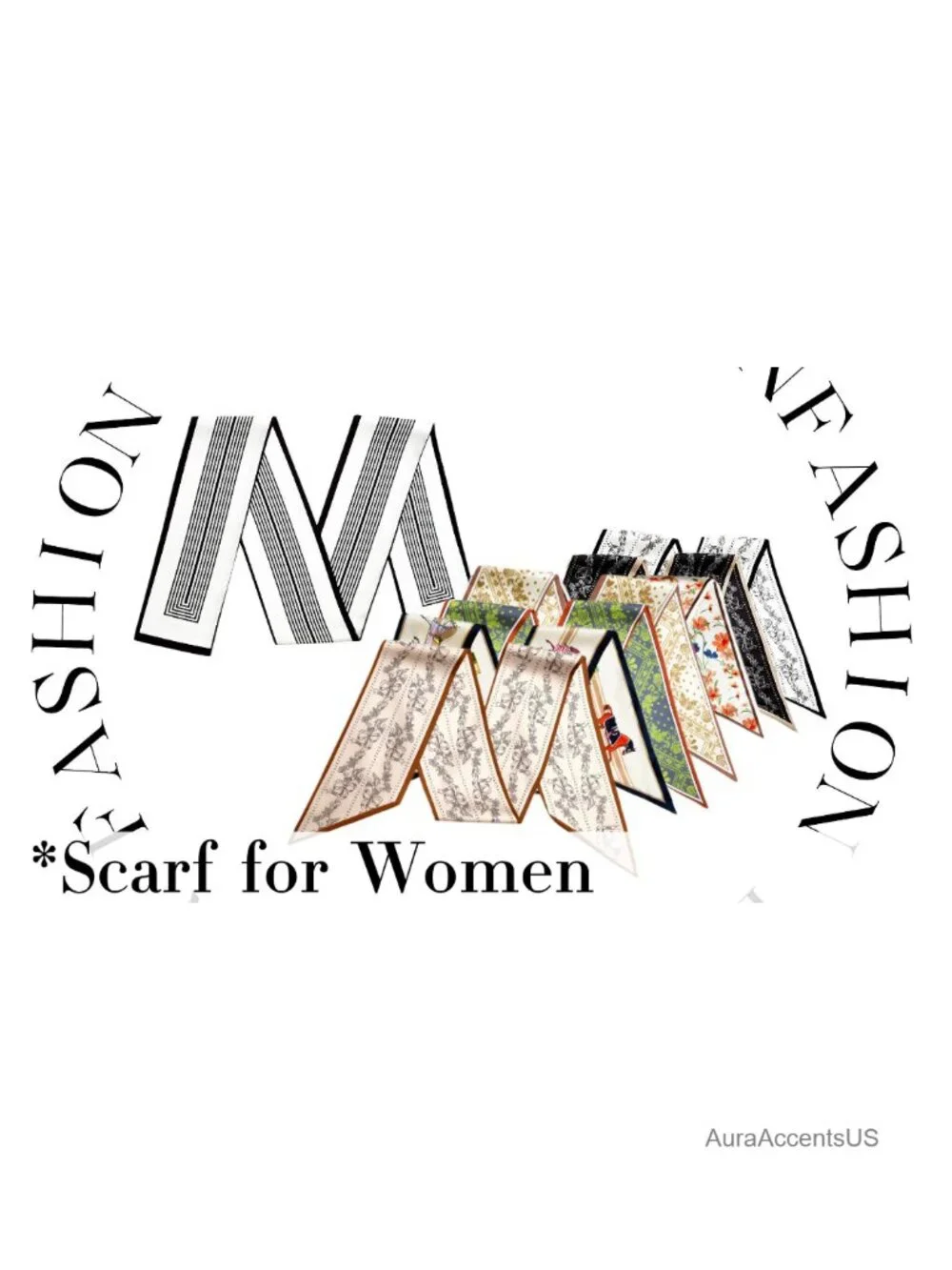 Silk-Like Skinny Scarf for Bag Purse, Hair Scarf Headband for Women